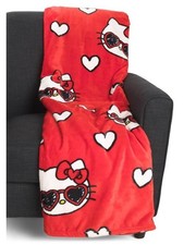 Hello Kitty Red Blanket Plush Full 60in X 90in NWT Hearts Sunglasses NWT