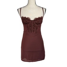 Urban Outfitters Small Brenna Slip-Style Bustier Mini Dress Lace Accent Stretch