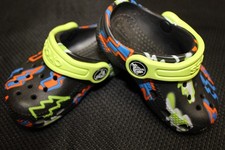 Crocs baby/toddler size 4 black/orange/blue/lime green lightning bolts