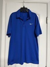 NIKE DRI FIT Polo Golf Shirt LOGO MEN SZ MEDIUM 42 Chest Polyester Blue EUC