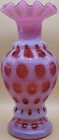 Fenton Cranberry Opalescent Coin Dot Vase 6.5” Tall