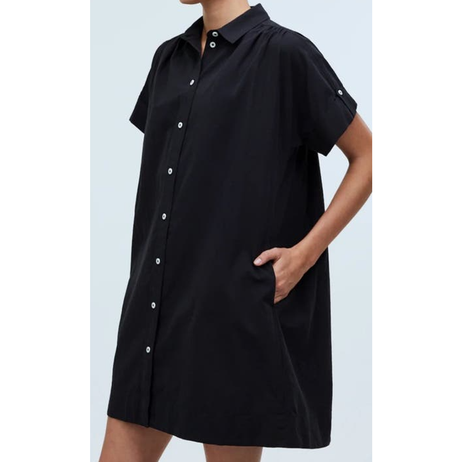 Mini Camisa Vestido Madewell Cuello Botón Frontal Algodón Manga Corta EE. UU. Para Mujer S