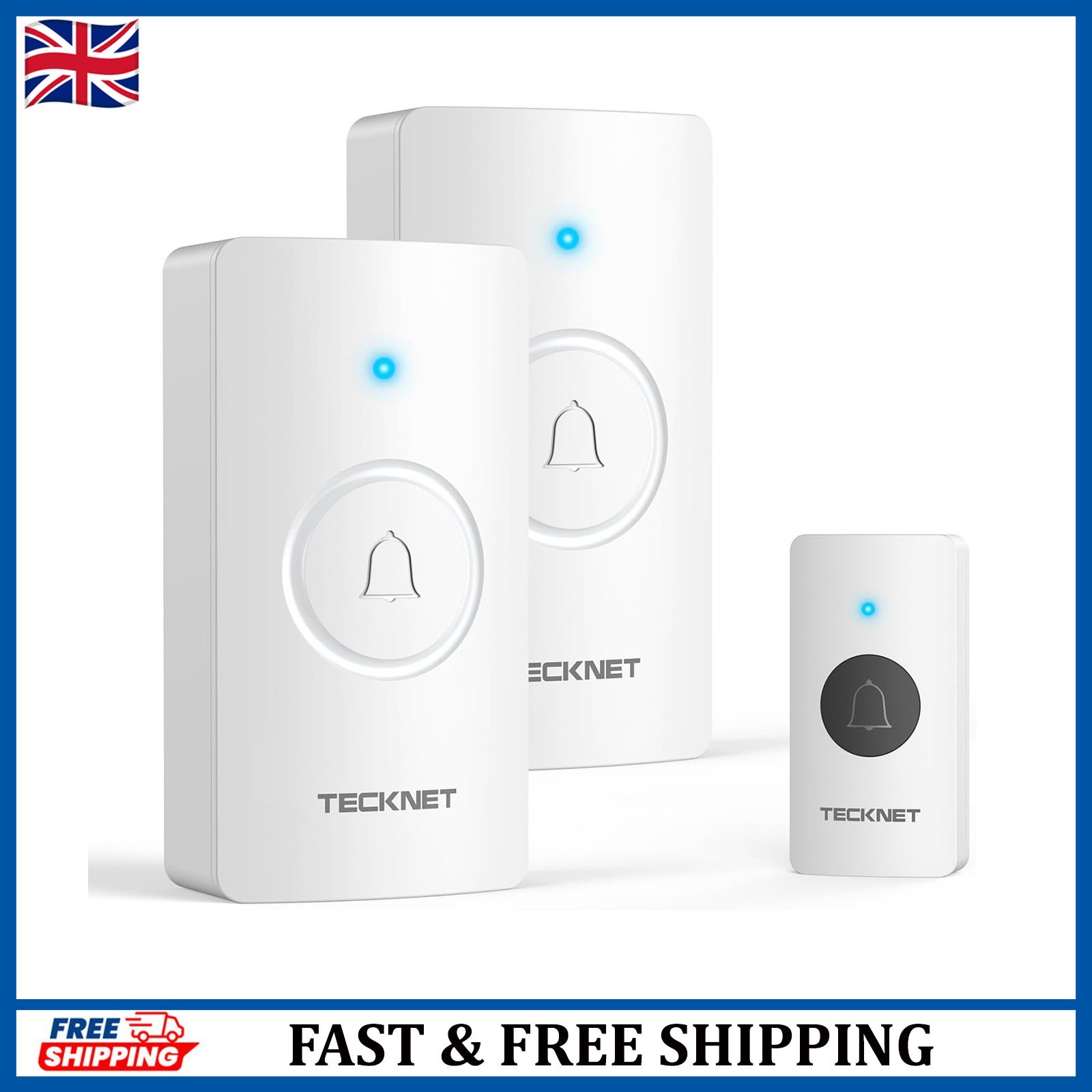 Wireless Doorbell, Door Bells Wireless IP65 Waterproof Battery Operated Cordless