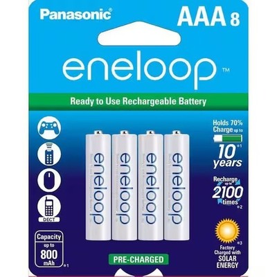 Eneloop AAA Rechargeable Batteries 8 Count Long Lasting 800mAh Pre Charged