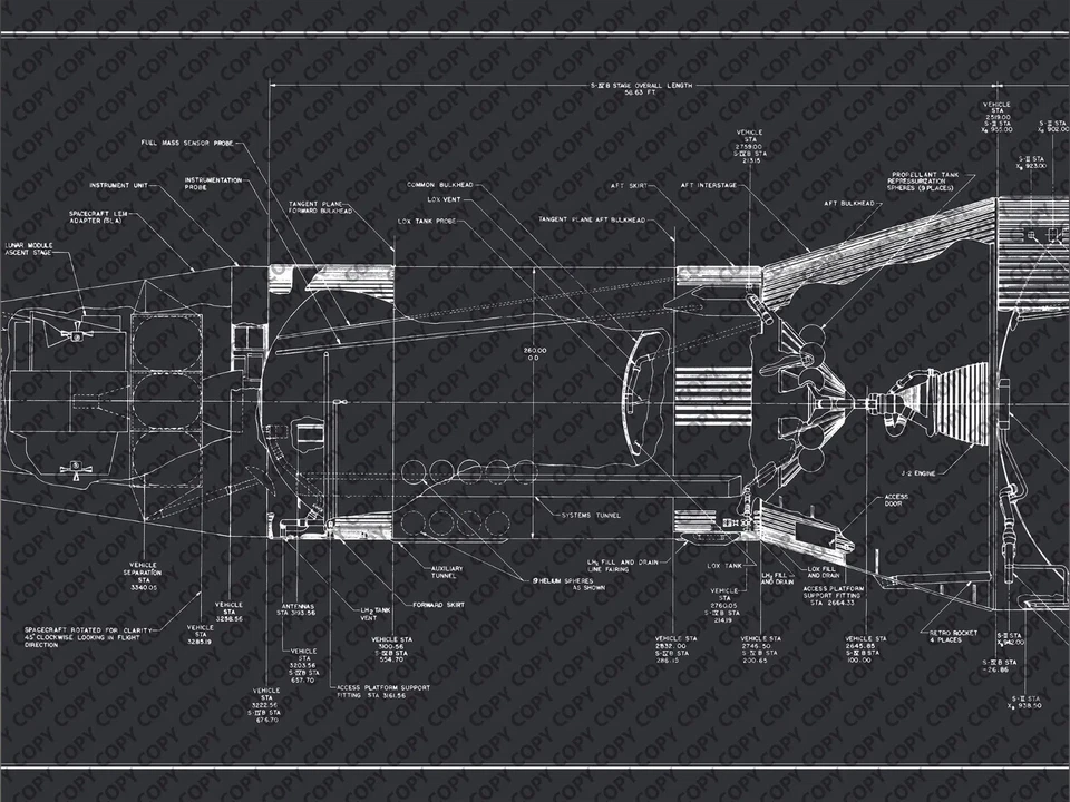 Nasa Apollo Saturn V Schematic Poster (Blue) 72" x 12" Unframed - Image 4 of 4