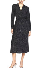 MANGO Black White Polka Dot Long Sleeve Belted Midi Shirtdress 4/S