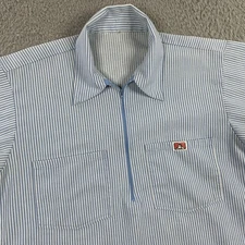 Vintage Ben Davis Hickory Stripe Half Zip Work Shirt Mens Small Blue White Talon