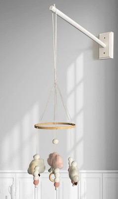 Crib Mobile Wooden Arm, Wall Mounted Suitable for All Cribs 100% Natural Larc...