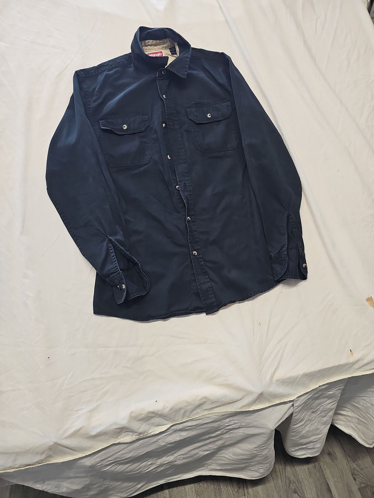 Wrangler Premium Quality Navy Blue Cotton Work Shirt S YY1180 image 3