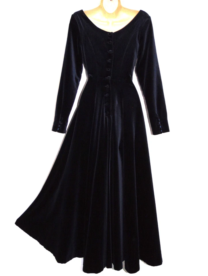 Vintage Laura Ashley Navy Blue Long Velvet Dress Christmas Evening Gown UK 14 - Image 4 of 4