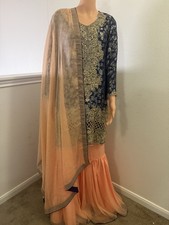 pakistani Wedding Eid Dress Medium navy Blue Small  Wear At Once  Used