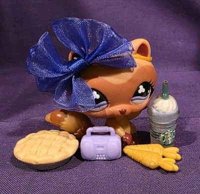 Authentic Littlest Pet Shop LPS Racoon 713 Brown Purple Clover
