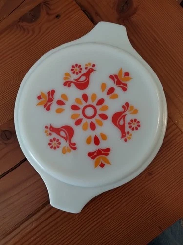 VTG PYREX Friendship Casserole Lid Only White With Birds Flowers C-8 2 Nice