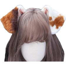 Handmade Faux Fur Brown White Dalmatian Dog Ears Costume Headband Anime Cosplay