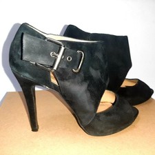 Nine West Women’s Black Peep‑Toe Heels Size 7 – Suede Buckle Strap Dress Shoes