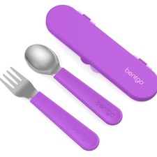 Kids Stainless Steel Utensil Set - Reusable Fork, Spoon Storage Case, PFAS-...