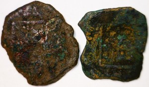 1600 's X 2 Pcs. PIRATE Era Spanish Colonial Treasure Coins = 2 Coin LOT  NR