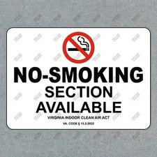 No Smoking Section Available Sign OSHA Compliant Safety Sticker for 293751