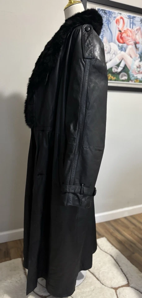 Daniel Young Men's Leather Trench Coat Winter Cold Weather Faux Fur - Image 4 of 4