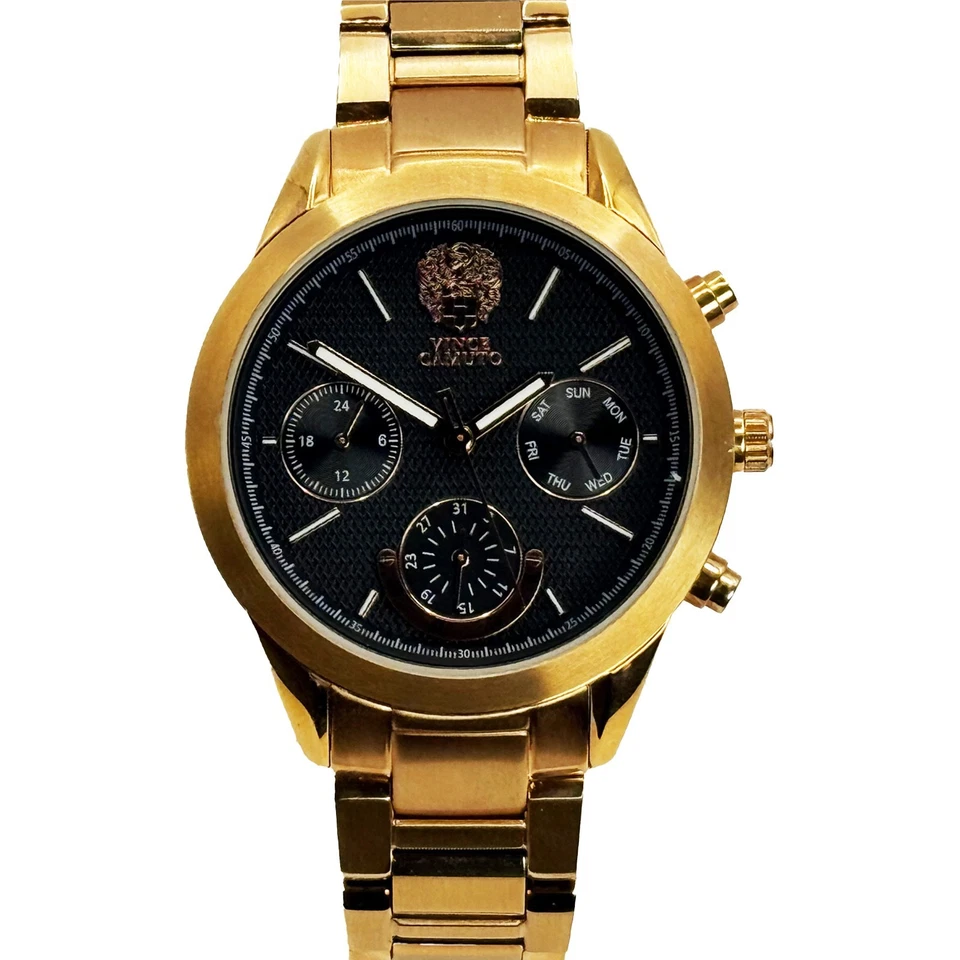 Relógio cronógrafo feminino VINCE CAMUTO VC/5242 OURO ROSA PRETO CARBONO *NOVO* - Imagem 2 de 4