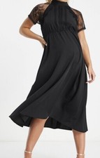 Liquorish Maternity a line midi dress in lace black Size 12