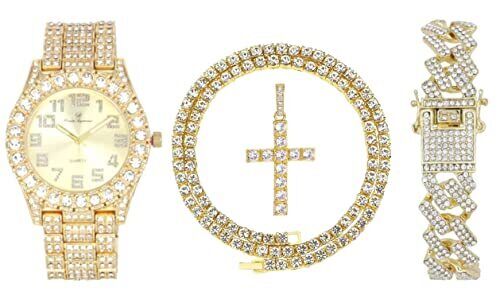 Mens Tennis Cross Necklace w/Quartz Wristwatch ZZ Bracelet Set - ST10327 3Pc Set - Picture 131 of 141