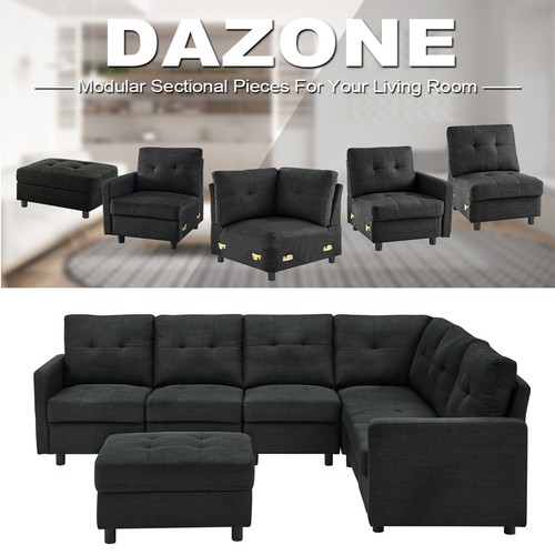 Contemporary Sectional Sofa 7 Seat Modern Sofa Set Microsuede Reversible Chaise