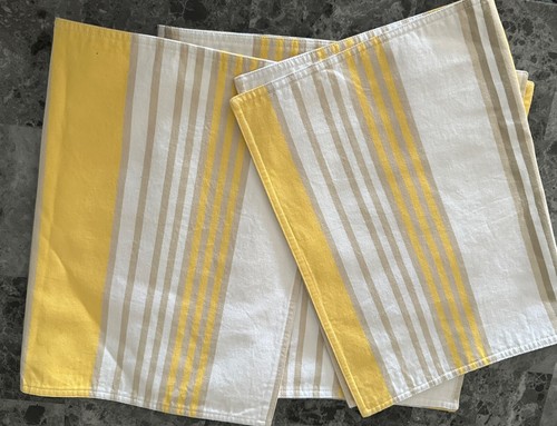 Set of 4 PLACEMAT POTTERY BARN yellow white 20x14 Cotton Striped place mat table - Picture 2 of 5
