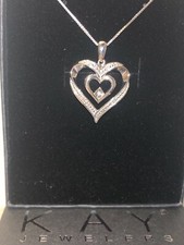 NEW ITEM*BEAUTIFUL* Kay Jewelers Sterling Silver 2 Heart Shaped Diamond Necklace