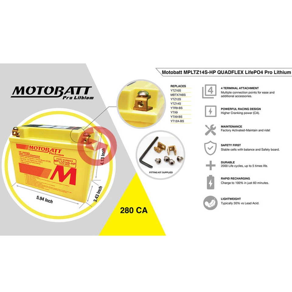 BATTERIA MOTOBATT A LITIO MPLTZ14S-HP MV AGUSTA BRUTALE RR 800 2015 Foto 3 de 4