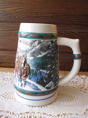 1993 Budweiser Christmas Special Delivery By Nora Koerber Holiday Beer Stein