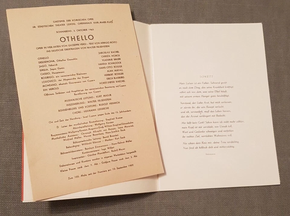 Verdi Othello Komische Oper Berlin Altes Programmheft 1965 Sammler DDR - Bild 3 von 4