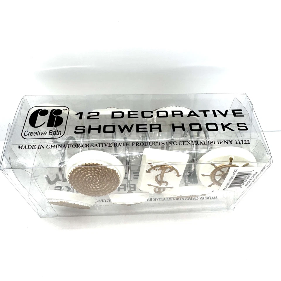 Крючки для занавесок для душа тема морского якоря колеса 12 шт золото на белой смоле ванна - Изображение 3 из 4