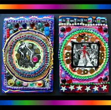 GANGSTER GIRL NOIR & RED SKELETON HOVERS, Original Abstract Collage Art Set of 2