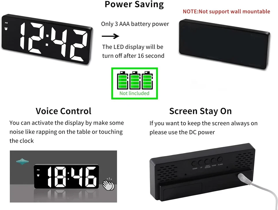 Reloj Digital a Batería, Reloj Despertador Inalámbrico Grandes Números 4 Atenuador Foto 2 de 4