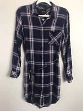 Rails Blair Plaid Shirtdress Dress-Blue White Red-Waist Tie-Rayon-Size Small