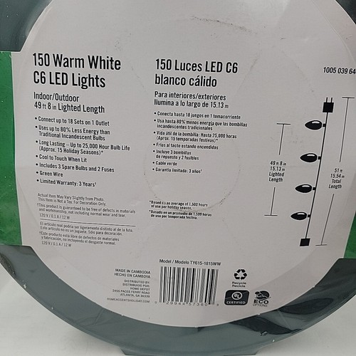 Home Accents Holiday 150 Warm White Faceted C6 LED Christmas Lights -New Sealed! - Picture 2 of 3