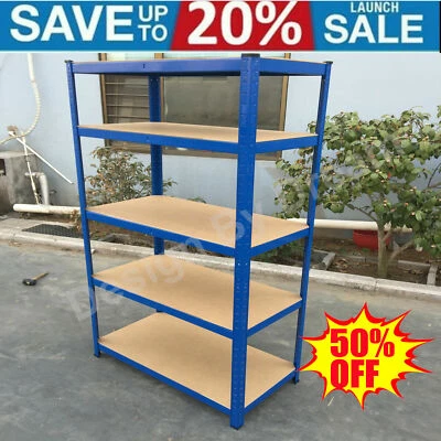5 TIER METAL SHELVING UNITS STORAGE RACKING SHELVES GARAGE WAREHOUSE SHED -BLUE