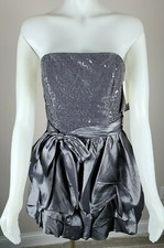 Jessica McClintock for Gunne Sax Charcoal Gray Sequin Strapless Taffeta Dress 9