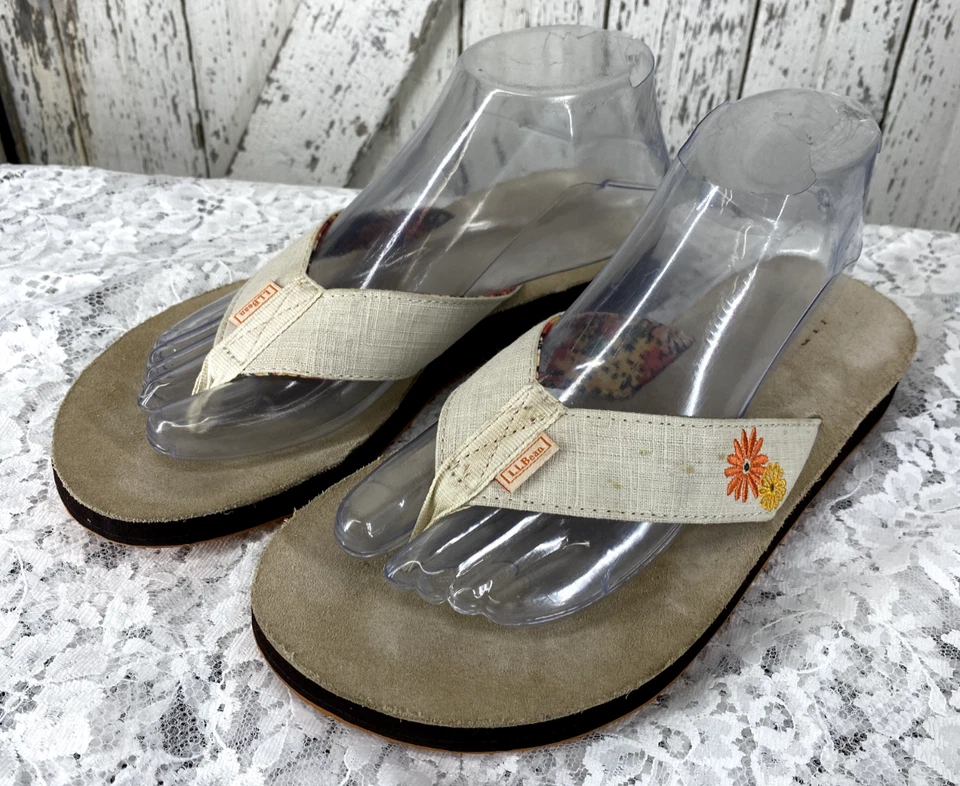 LL Bean Flip Flops Thong Sandals Women's Size 8 M Floral Flaw - Image 3 of 4