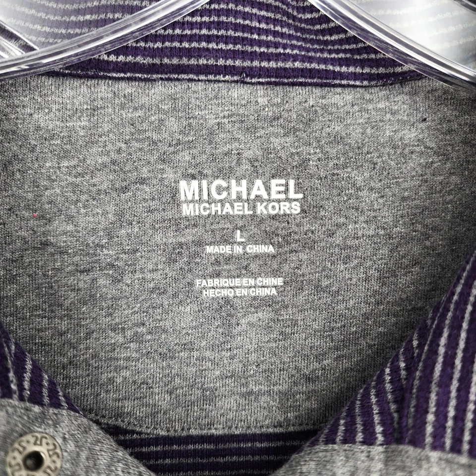 Camisa MICHAEL Kors Manga Larga L Púrpura Gris Rayas Cuello a Presión Algodón Elástico Foto 2 de 4