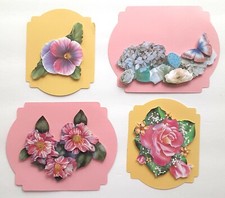 Pansy Rose Flowers Butterfly Dimensional Card Front Scrapbook Embellishment 201