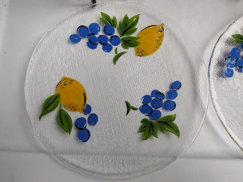 4 Salad Plates, Arcoroc France Textured Glass Four (4) Vtg Reverse Hand Painted - Picture 6 of 9