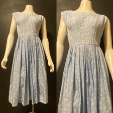 VTG50's 60's Blue  White Full Circle Skirt Metal Zip Fit  Flare R K Originas