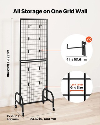 VEVOR Grid Wall Panel, 1.9 x 5.4 ft Wire Grid Panels Display Rack, Movable Art D