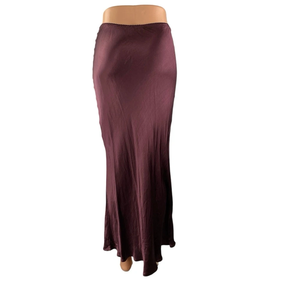Miss Selfridge Red Burgundy Silk Satin High Waisted Pencil Midi Slip Skirt Sz XS - Image 3 of 4
