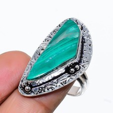 Natural Green Malachite Gemstone 925 Sterling Silver Jewelry Ring Size 7.5 US 