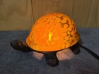 VTG Turtle Lamp Amber Tiffany Style Glass Tortoise Night Light Switch Metal