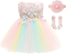 Abito Bimba Battesimo Con Tulle Sfumato Arcobaleno,Abito Da Festa Principessa Se