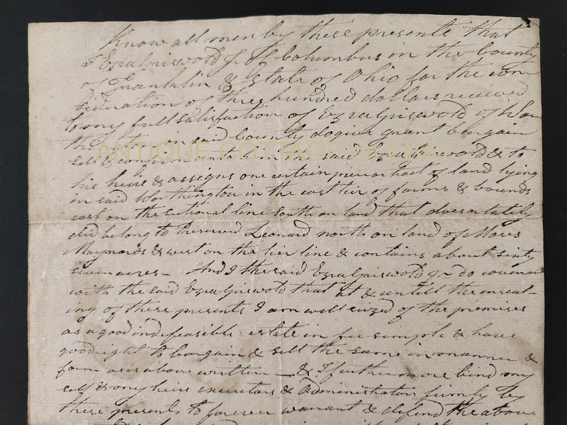 1814 antique EZRA GRISWOLD columbus oh MORTGAGE DEED worthington founder
